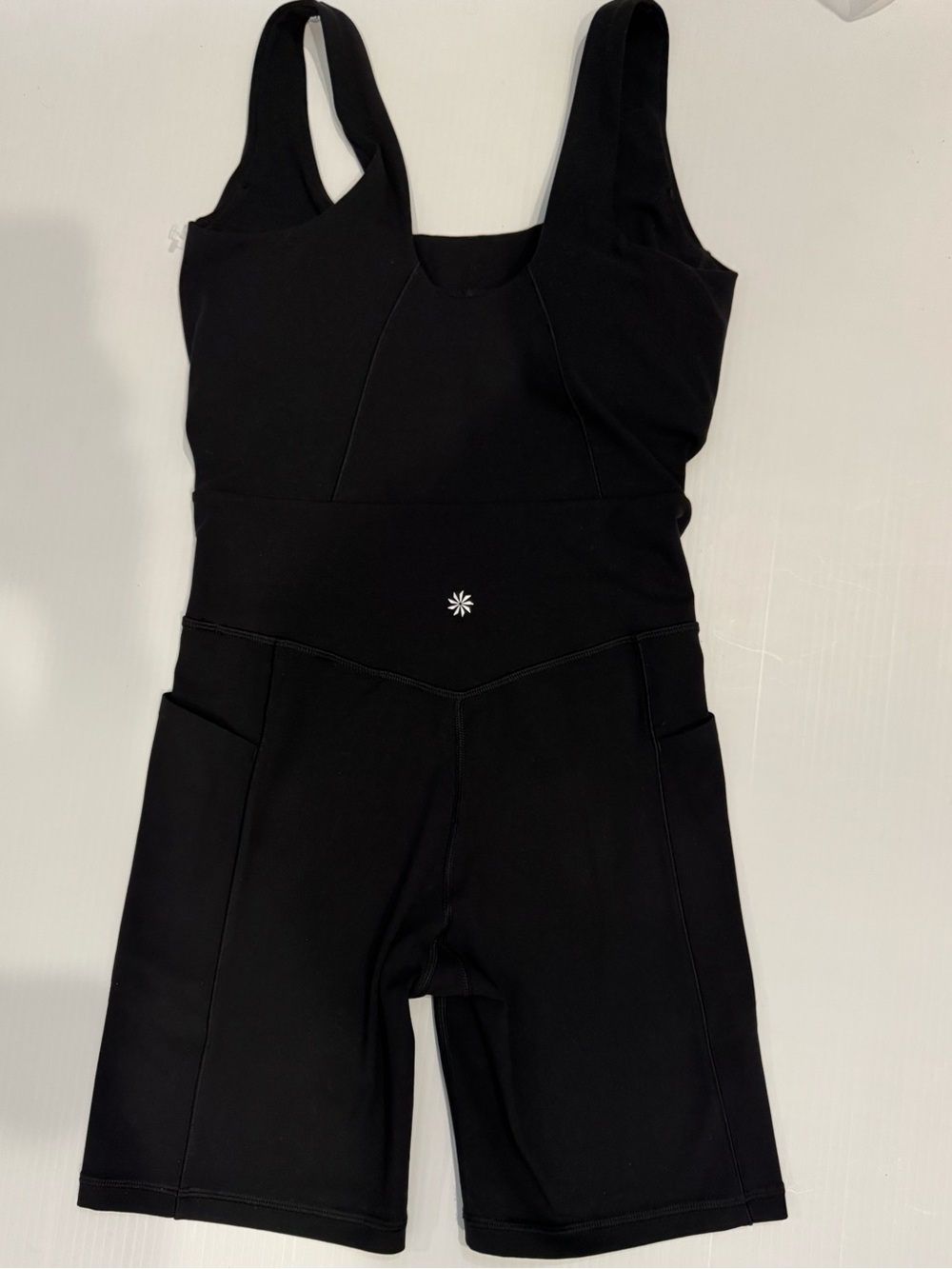Athleta Black Athletic Romper Jumpsuit Bike Shorts Pockets High Waisted Small S